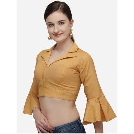 Rosolly Women's Cotton Striped Readymade Blouse (Mustard, Size: Free Size)