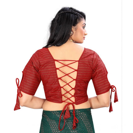 Rosolly Women's Cotton Thread Work Readymade Blouse (Red, Size: Free Size)