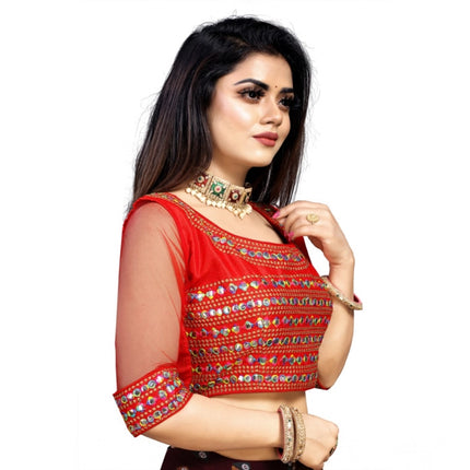 Rosolly Women's Phantom Silk Embroidery Readymade Blouse (Red, Size: Free Size)