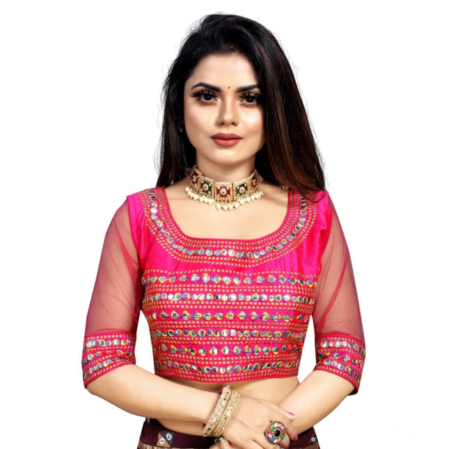 Rosolly Women's Phantom Silk Embroidery Readymade Blouse (Pink, Size: Free Size)