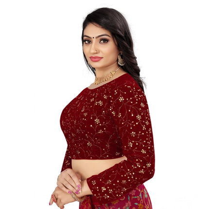 Rosolly Women's Velvet Embroidery Readymade Blouse (Maroon, Size: Free Size)