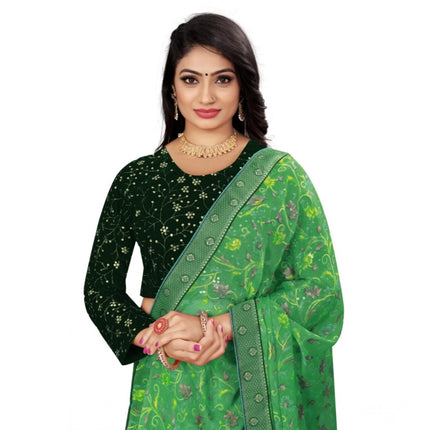 Rosolly Women's Velvet Embroidery Readymade Blouse (Green, Size: Free Size)