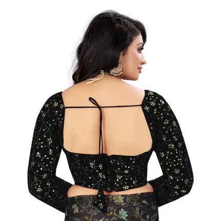 Rosolly Women's Velvet Embroidery Readymade Blouse (Black, Size: Free Size)