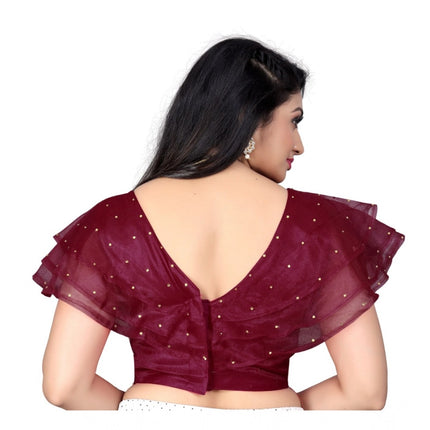 Rosolly Women's Nylon Diamond Work Readymade Blouse (Purple, Size: Free Size)