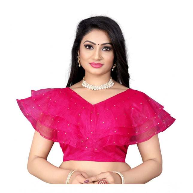 Rosolly Women's Nylon Diamond Work Readymade Blouse (Pink, Size: Free Size)