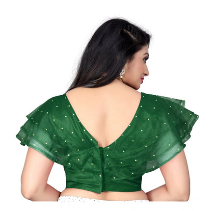 Rosolly Women's Nylon Diamond Work Readymade Blouse (Green, Size: Free Size)