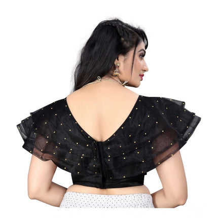 Rosolly Women's Nylon Diamond Work Readymade Blouse (Black, Size: Free Size)