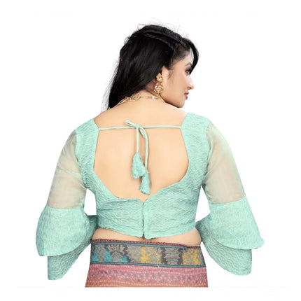 Rosolly Women's Organza Embroidery Readymade Blouse (Mint Green, Size: Free Size)