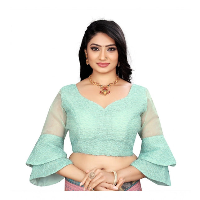 Rosolly Women's Organza Embroidery Readymade Blouse (Mint Green, Size: Free Size)