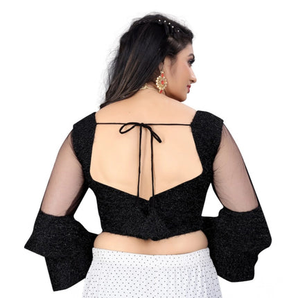 Rosolly Women's Organza Embroidery Readymade Blouse (Black, Size: Free Size)
