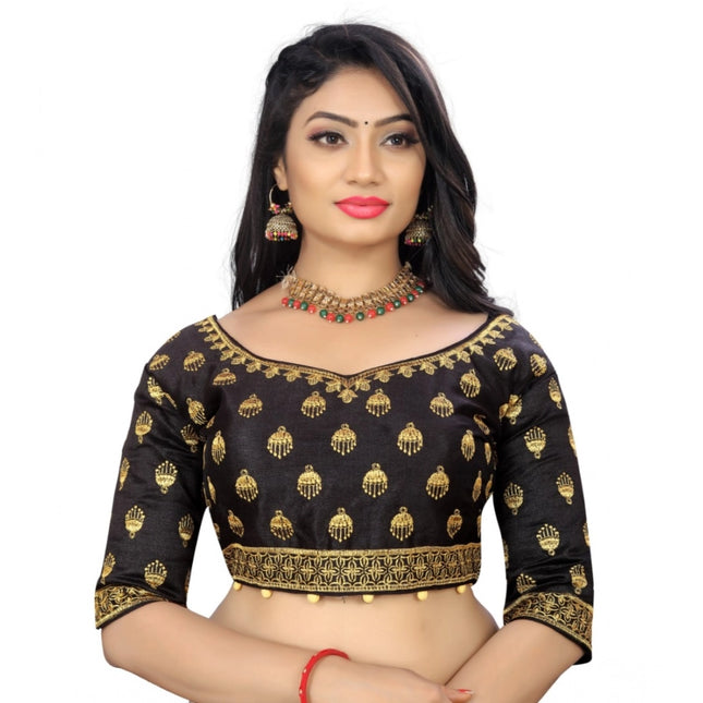 Rosolly Women's Phantom Embroidery Readymade Blouse (Black, Size: Free Size)