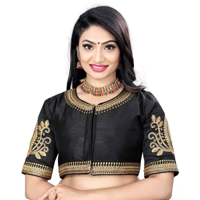 Rosolly Women's Phantom Embroidery Readymade Blouse (Black, Size: Free Size)