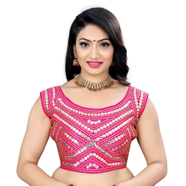 Rosolly Women's Phantom Embroidery Readymade Blouse (Pink, Size: Free Size)