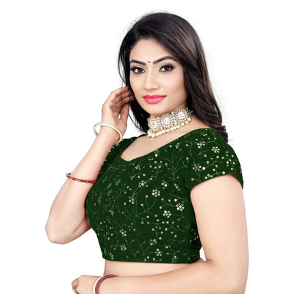 Rosolly Women's Velvet Sequins Readymade Blouse (Green, Size: Free Size)