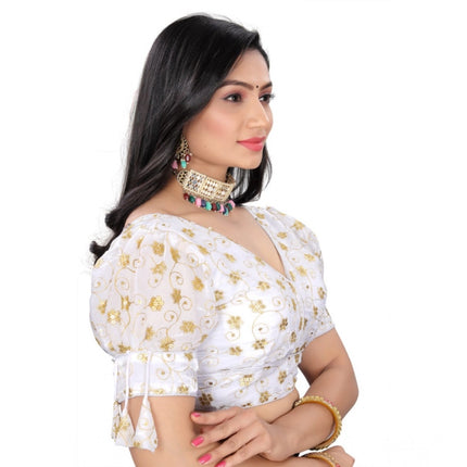 Rosolly Women's Jimmy Choo Embroidery Readymade Blouse (White, Size: Free Size)