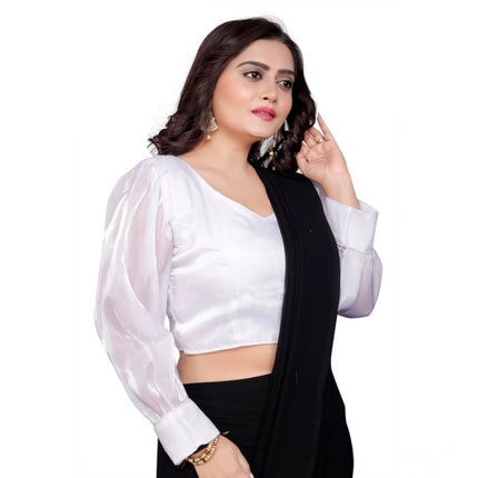 Rosolly Women's Organza Plain Readymade Blouse (White, Size: Free Size)