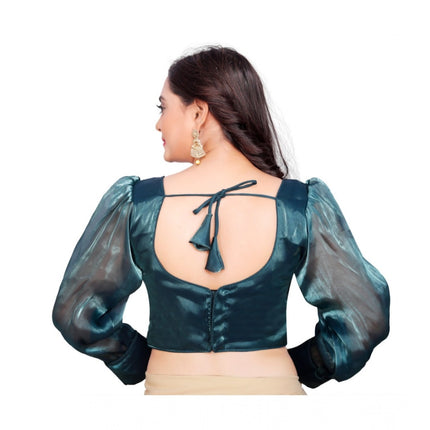 Rosolly Women's Organza Plain Readymade Blouse (Teal, Size: Free Size)