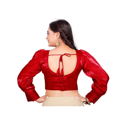 Rosolly Women's Organza Plain Readymade Blouse (Red, Size: Free Size)