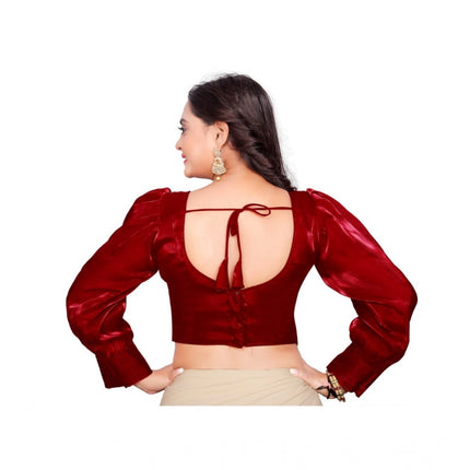 Rosolly Women's Organza Plain Readymade Blouse (Maroon, Size: Free Size)