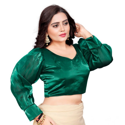 Rosolly Women's Organza Plain Readymade Blouse (Green, Size: Free Size)