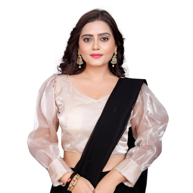 Rosolly Women's Organza Plain Readymade Blouse (Black, Size: Free Size)