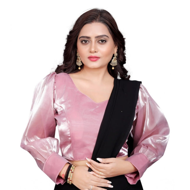 Rosolly Women's Organza Plain Readymade Blouse (Baby Pink, Size: Free Size)