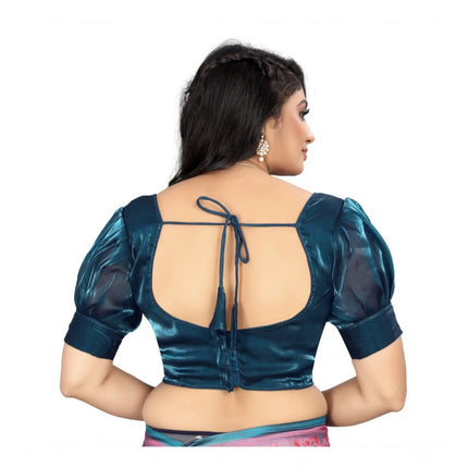 Rosolly Women's Organza Plain Readymade Blouse (Teal, Size: Free Size)
