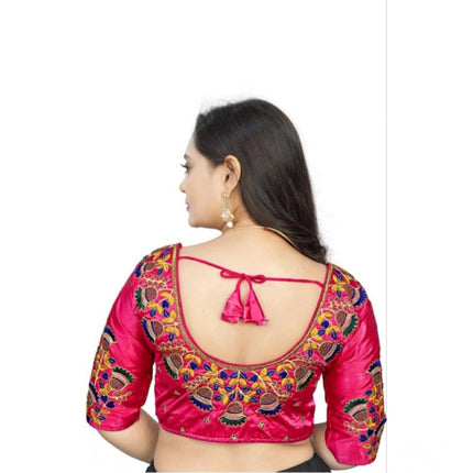 Rosolly Women's Malai Silk Floral Readymade Blouse (Pink, Size: Free Size)