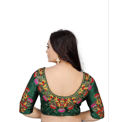 Rosolly Women's Malai Silk Floral Readymade Blouse (Green, Size: Free Size)