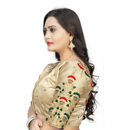 Rosolly Women's Malai Silk Floral Readymade Blouse (Cream, Size: Free Size)