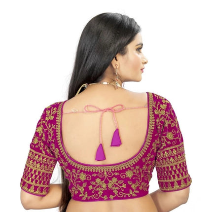 Rosolly Women's Velvet Embroidery Readymade Blouse (Pink, Size: Free Size)