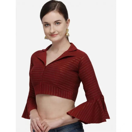 Rosolly Women's Cotton Striped Readymade Blouse (Maroon, Size: Free Size)