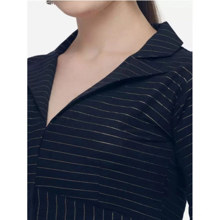Rosolly Women's Cotton Striped Readymade Blouse (Navy Blue, Size: Free Size)