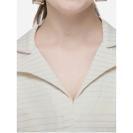Rosolly Women's Cotton Striped Readymade Blouse (Beige, Size: Free Size)