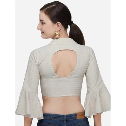 Rosolly Women's Cotton Striped Readymade Blouse (Beige, Size: Free Size)