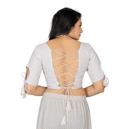 Rosolly Women's Cotton Thread Work Readymade Blouse (White, Size: Free Size)