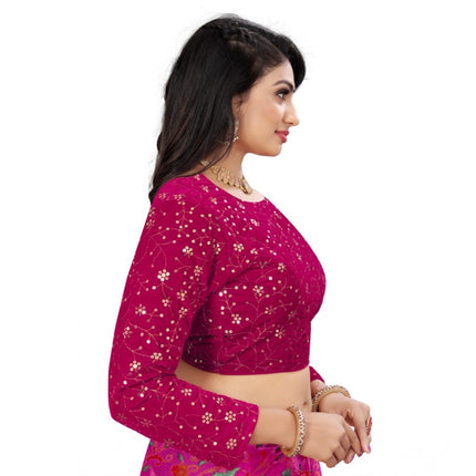 Rosolly Women's Velvet Embroidery Readymade Blouse (Pink, Size: Free Size)
