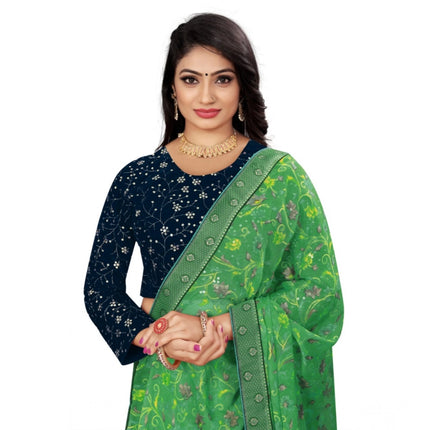 Rosolly Women's Velvet Embroidery Readymade Blouse (Navy Blue, Size: Free Size)
