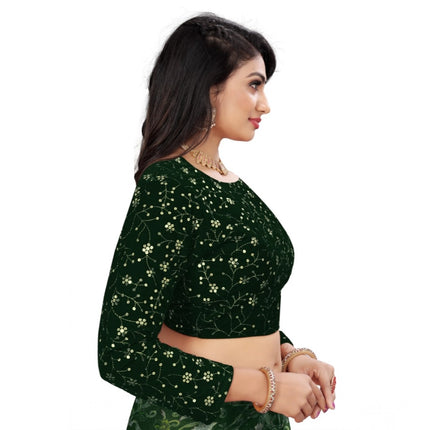 Rosolly Women's Velvet Embroidery Readymade Blouse (Green, Size: Free Size)