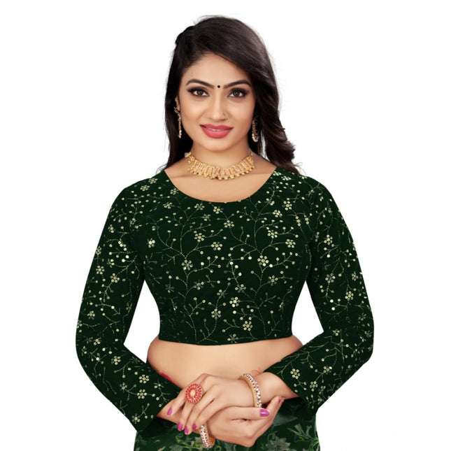 Rosolly Women's Velvet Embroidery Readymade Blouse (Green, Size: Free Size)