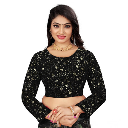 Rosolly Women's Velvet Embroidery Readymade Blouse (Black, Size: Free Size)