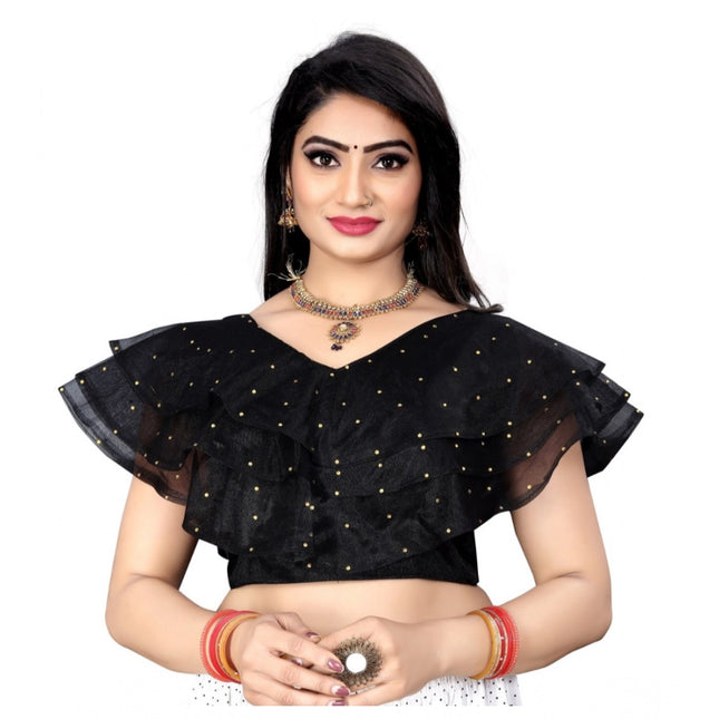 Rosolly Women's Nylon Diamond Work Readymade Blouse (Black, Size: Free Size)