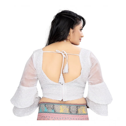 Rosolly Women's Organza Embroidery Readymade Blouse (White, Size: Free Size)