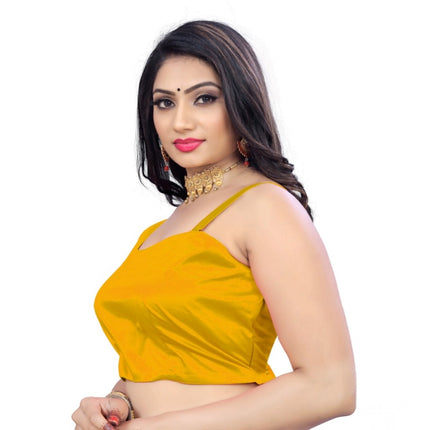 Rosolly Women's Satin Satin Readymade Blouse (Mustard, Size: Free Size)