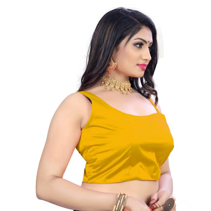 Rosolly Women's Satin Satin Readymade Blouse (Mustard, Size: Free Size)