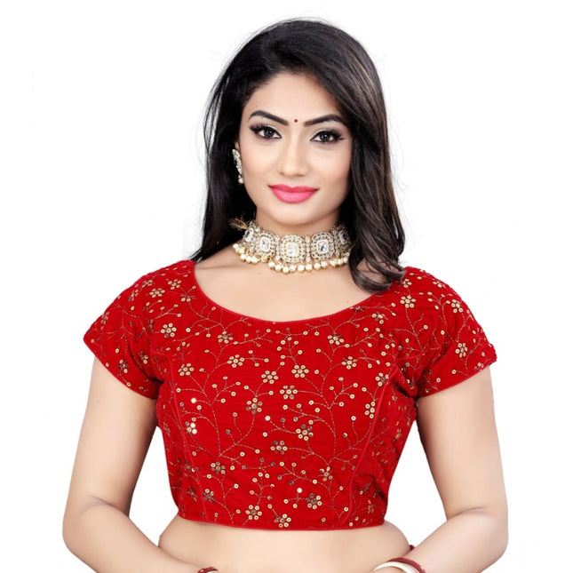 Rosolly Women's Velvet Sequins Readymade Blouse (Red, Size: Free Size)