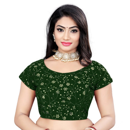 Rosolly Women's Velvet Sequins Readymade Blouse (Green, Size: Free Size)
