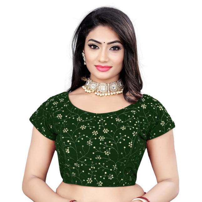 Rosolly Women's Velvet Sequins Readymade Blouse (Green, Size: Free Size)
