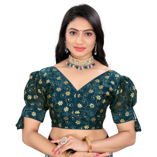 Rosolly Women's Jimmy Choo Embroidery Readymade Blouse (Teal, Size: Free Size)