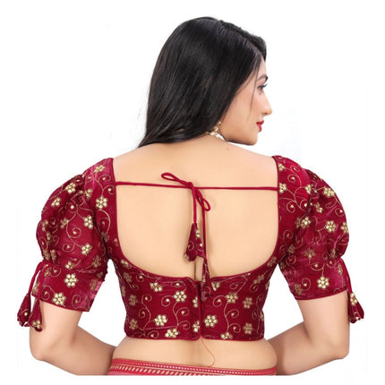 Rosolly Women's Jimmy Choo Embroidery Readymade Blouse (Maroon, Size: Free Size)